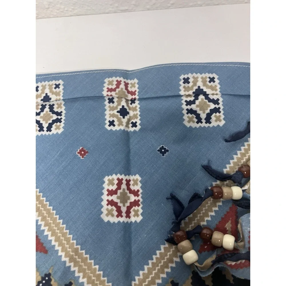 Vintage Fringed & Beaded Scarf Bandana Neck Wrap Western Handmade Southwest New